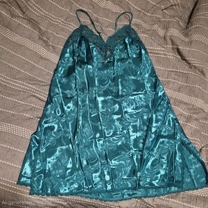 Shirley of Hollywood Turquoise Satin Chemise